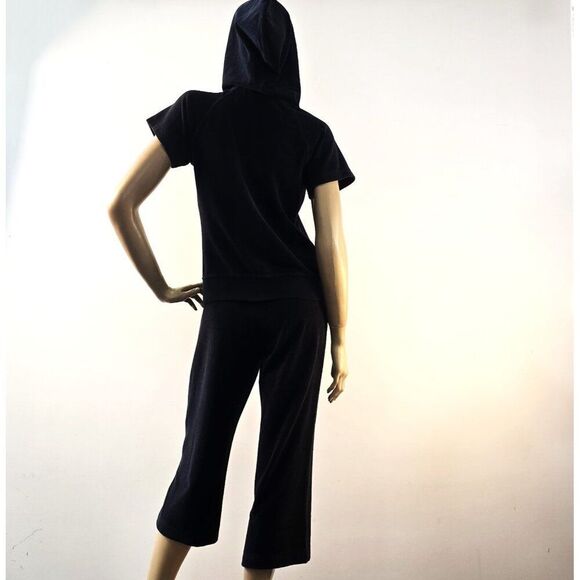 Vishal Black Track Jogging Suit Zip Up Hoodie With Cropped Pants Womens Sz M - Picture 7 of 11